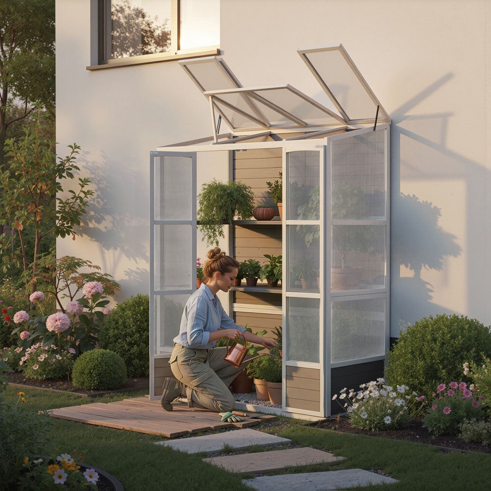 HOME DELUXE Serre adossée YANA GREEN – Gris | Serre en aluminium avec panneaux en polycarbonate pour terrasse et jardin - 2