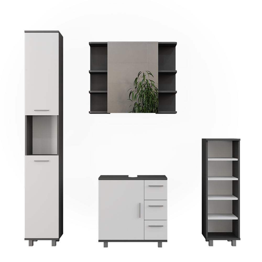 Vicco Zestaw mebli łazienkowych Ilias, Antracyt/biały, 4 części