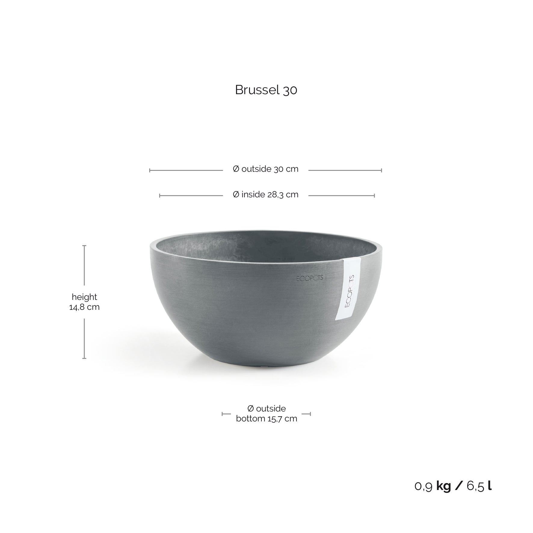 Ecopots Soucoupe ronde 30 pour pot de fleurs - L 28,7 cm x l 28,7 cm x H 3 cm - Gris - Intérieur et extérieur - 3