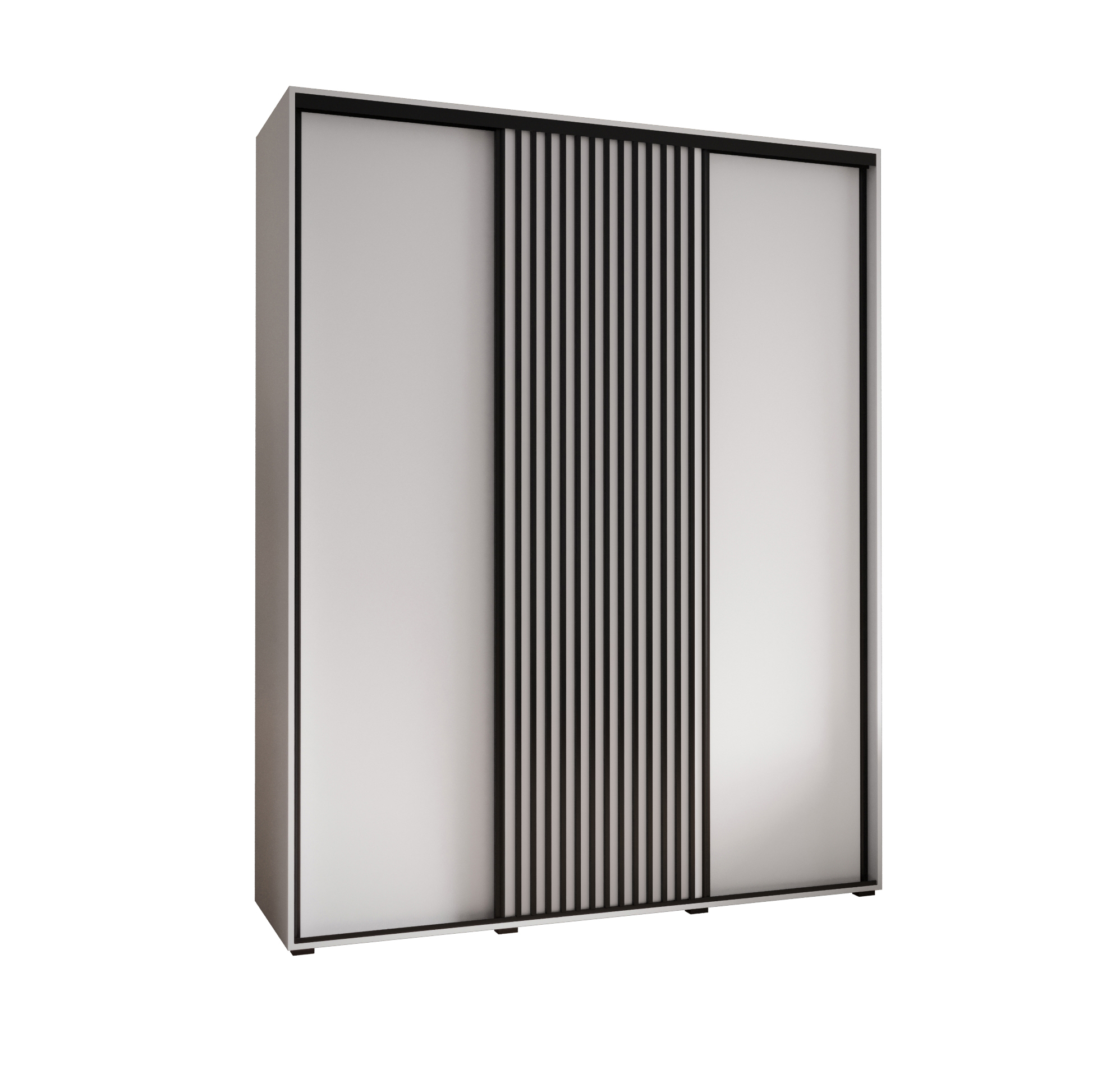 Szafa przesuwna wysoka Lanko 1 200 x 60 x 235,2 cm biały + biały + lamele czarny - Abiks Meble