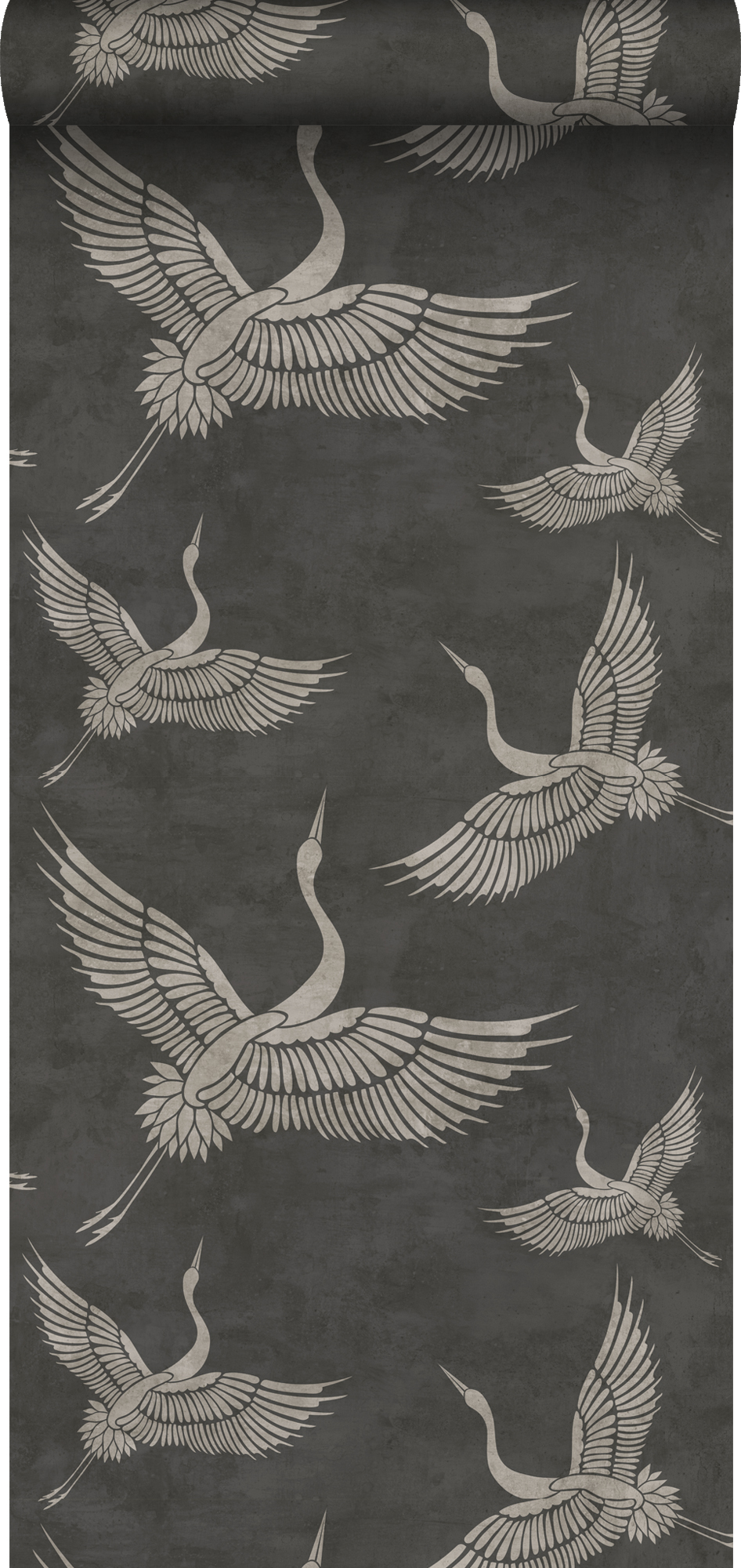 Papel pintado pájaros grulla gris oscuro - 0,53 x 10,05 m - estahome