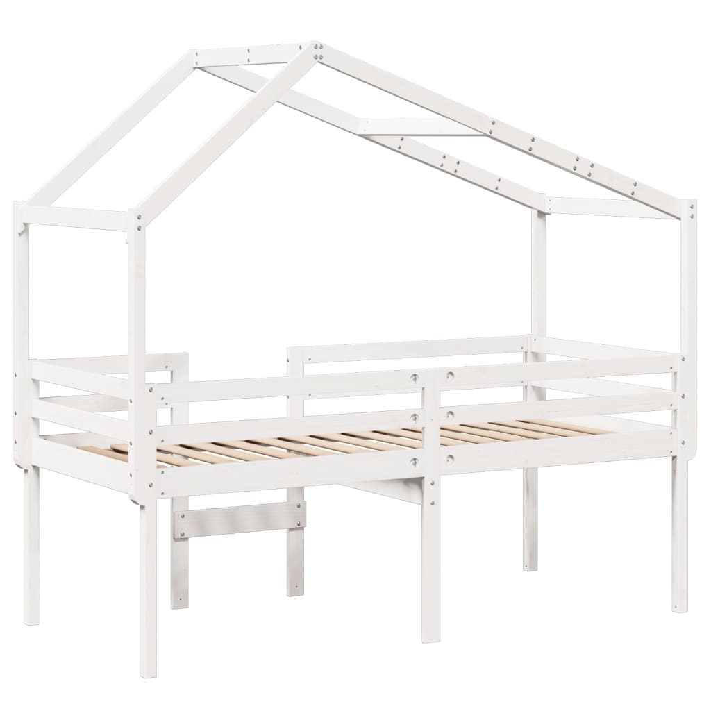 Lit haut avec toit blanc 75x190 cm bois de pin massif - 8