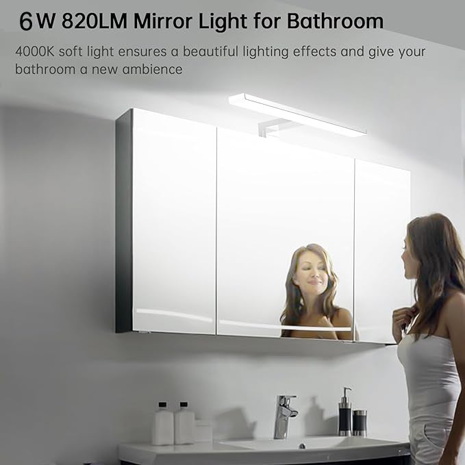 Lampe LED pour miroir de salle de bain 6 W, blanc neutre 4000 K, applique murale 820 lm, lampe de salle de bain à montage 3 en 1, 30 cm - 7