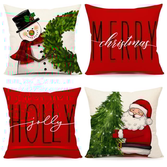 Capas de almofada de natal 45x45cm, conjunto de 4 decorações de natal de fazenda, boneco de neve, árvore de papai noel, feliz natal, fronha de lance