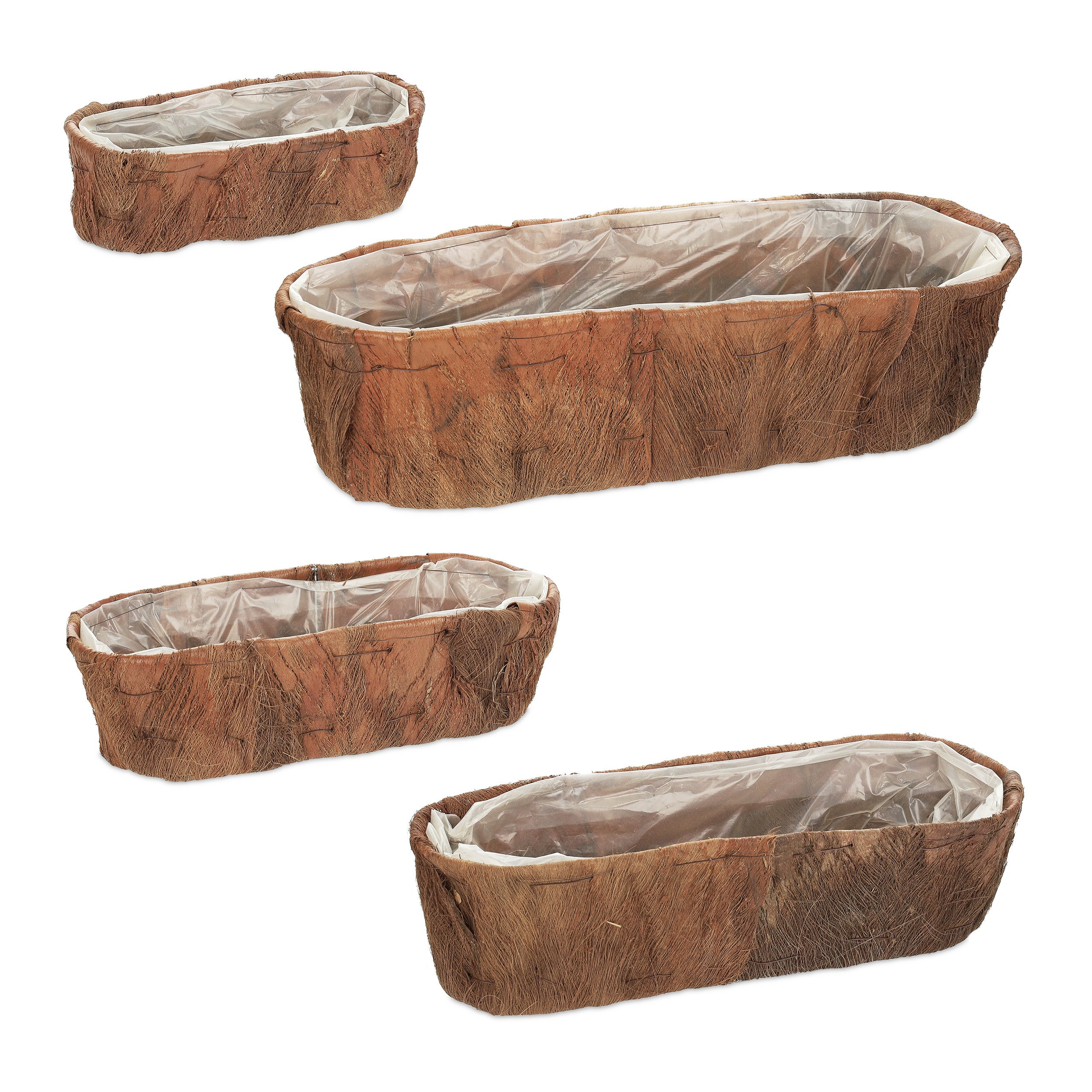 Jardinières, 4 tailles différentes, jardin, balcon & rebord de fenêtre, cache-pots avec film plastique nature, Relaxdays - 8