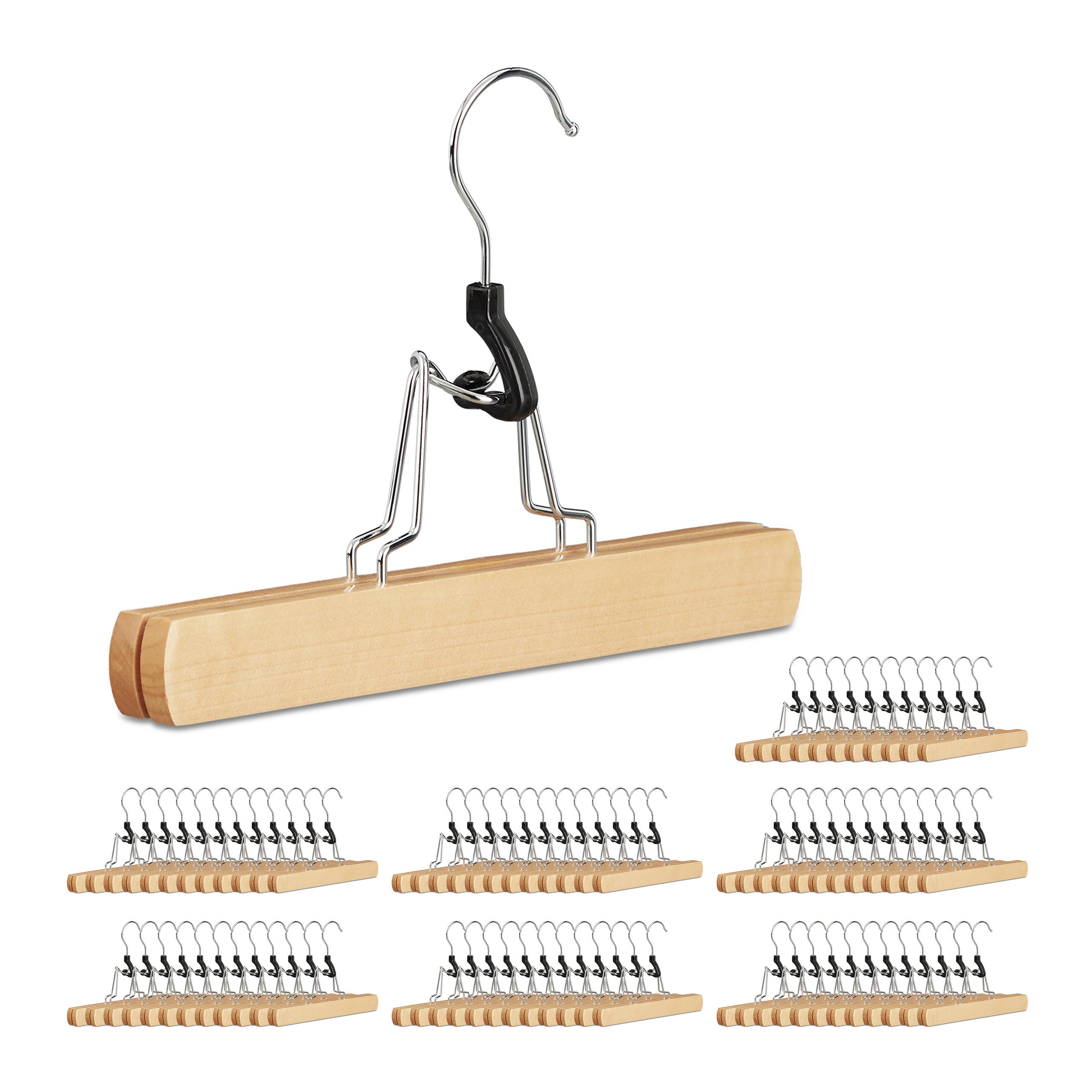 Lot De 20 Cintres à Pinces En Bois 33 Cm – Pivotant 360°, Clips Réglables, Idéal Pantalons, Jupes Et Jeans