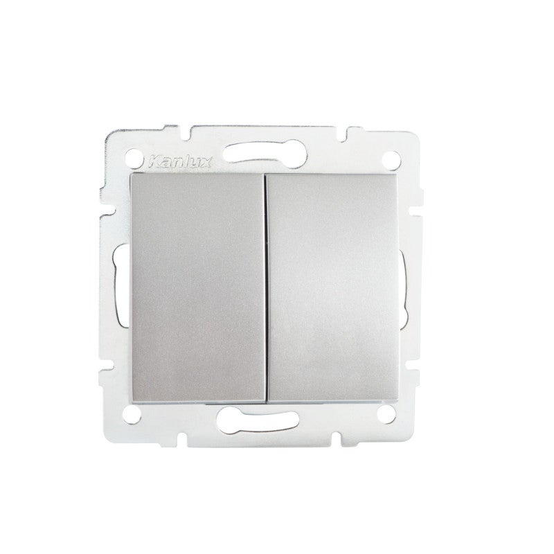 Interrupteur 2 Voies Argent Satiné – Plaque Encastrée 10A – 7 Mm – Neuf