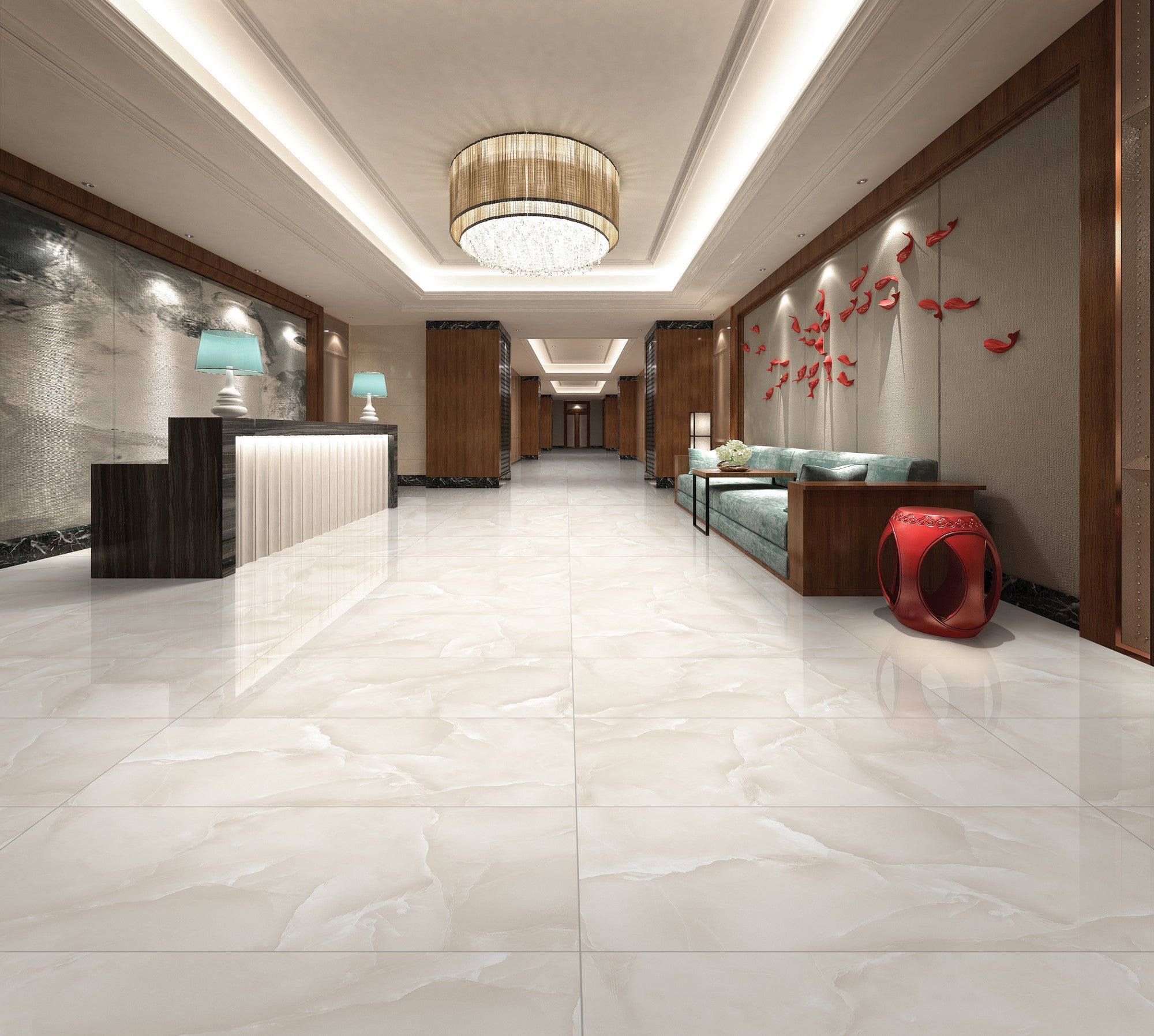 Carrelage sol/mur effet marbre beige ONYX ALMOND BRILLANT L.120 x l.60cm - 2