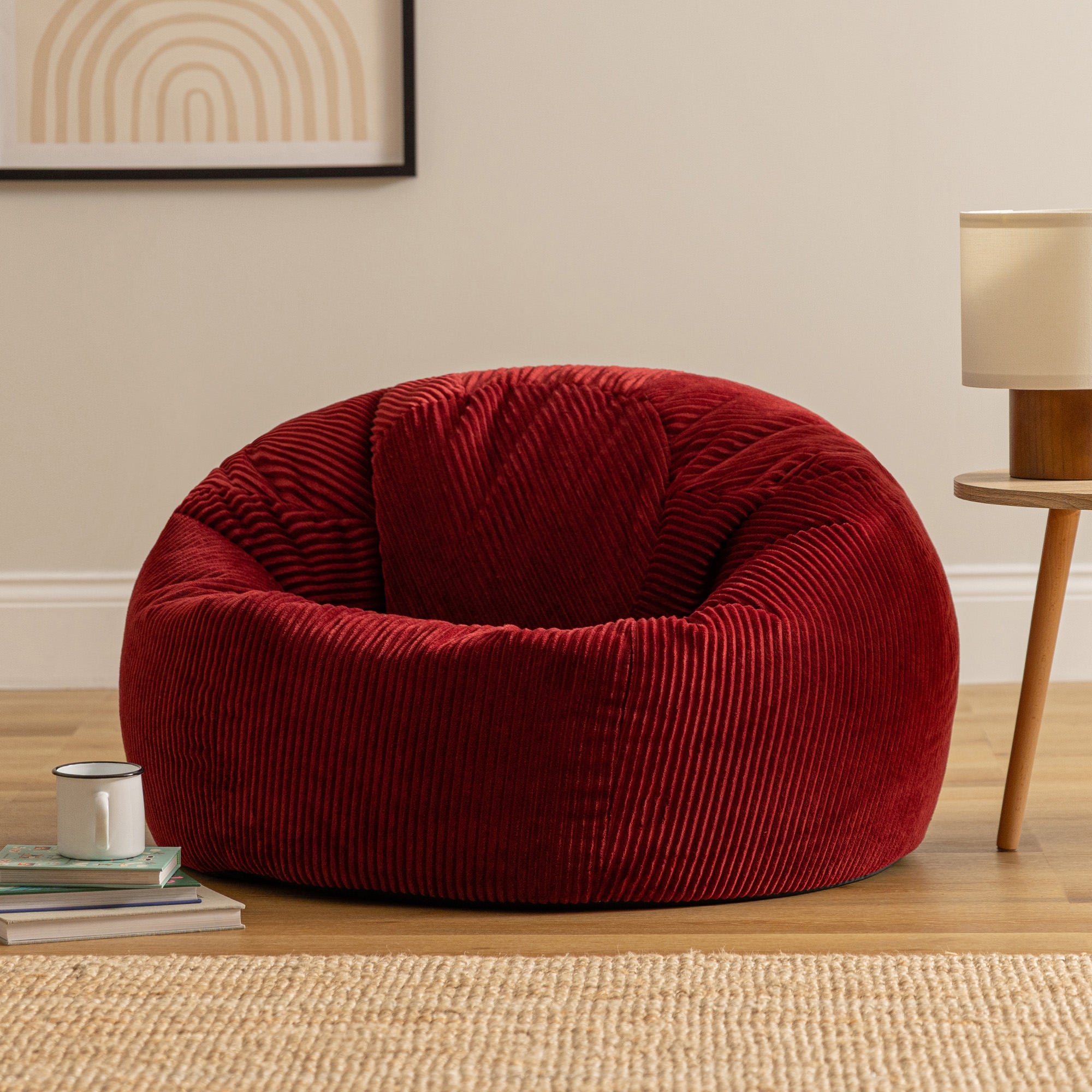 Pouf fauteuil Icon velours côtelé rouge bordeaux, salon, chambre, 85x85cm, Made in Allemagne, Oeko-Tex® - 2