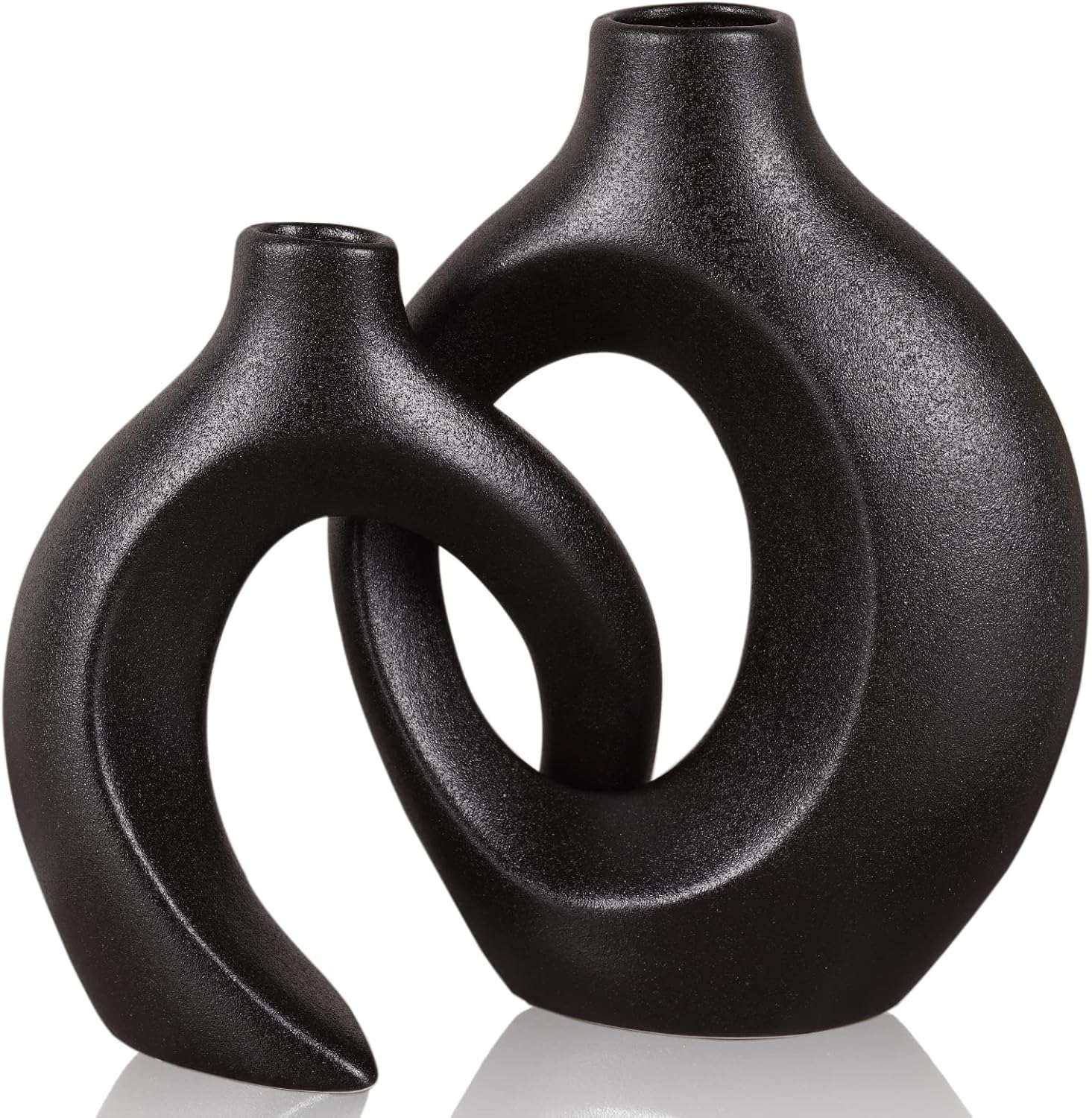 Zestaw 2 dekoracyjnych matowych, czarnych ceramicznych wazonów na centralny element stołu jadalnego, wystrój domu, wystrój sypialni (czarny)