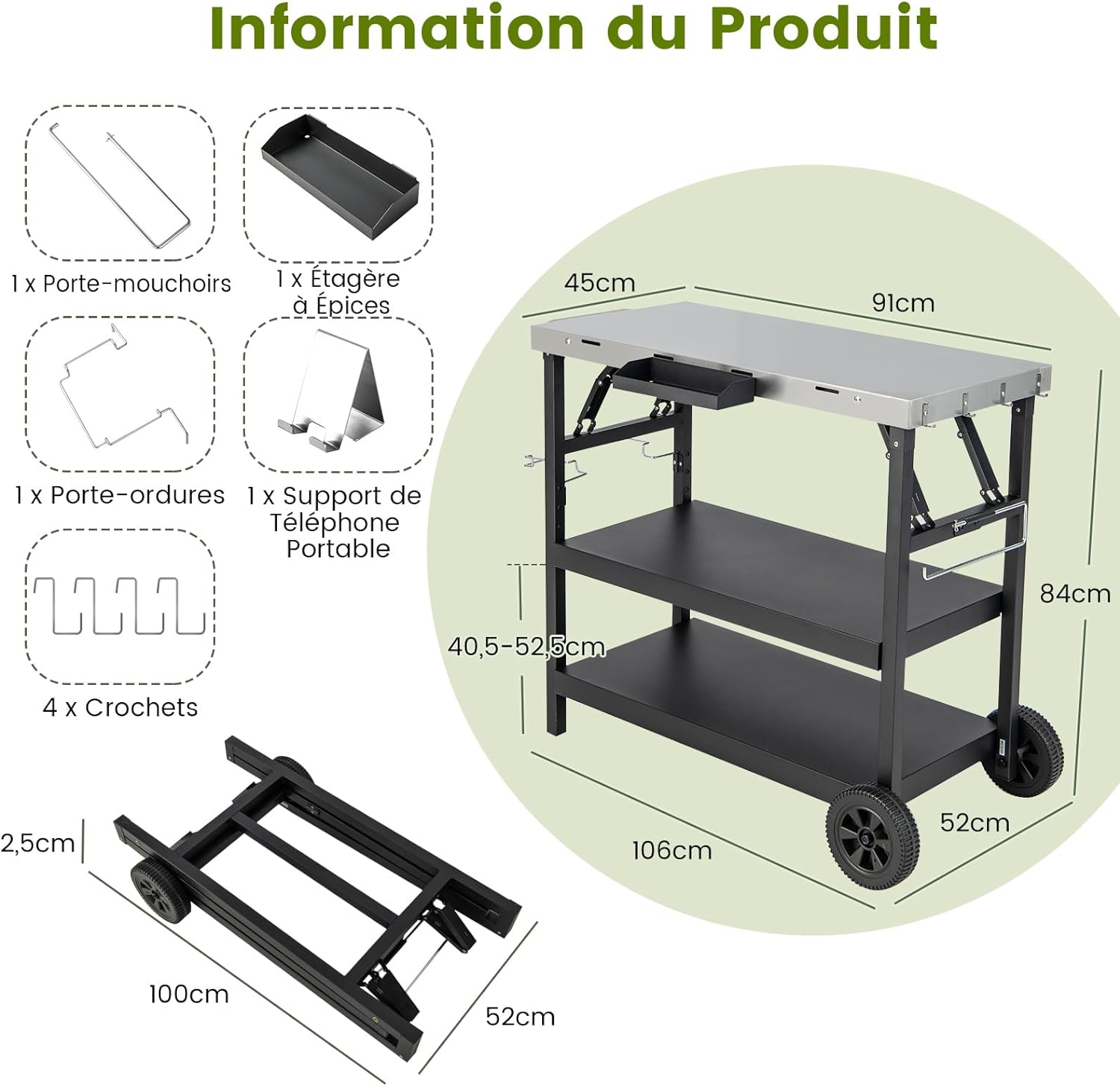 Desserte Extérieure à roulettes à 3 Étagères - 3