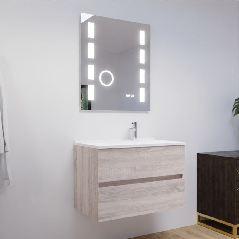 Meuble salle de bain 80 cm ROSALY avec plan vasque et miroir Excell Plus- Bois- Plan vasque en Résine - 3