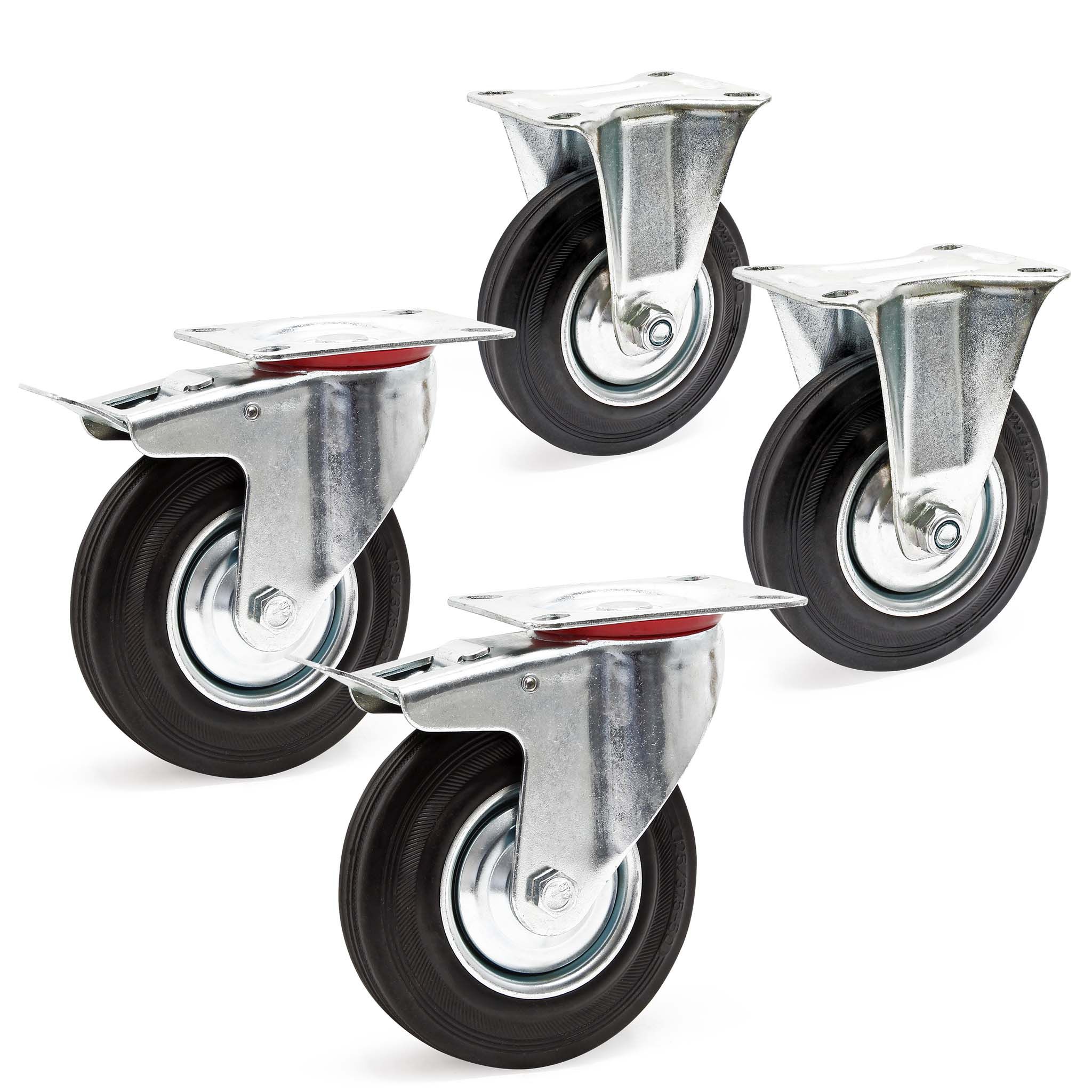 Wiltec Kit 4x Roulette – 2x Pivotantes double arrêt et 2x Fixes ...