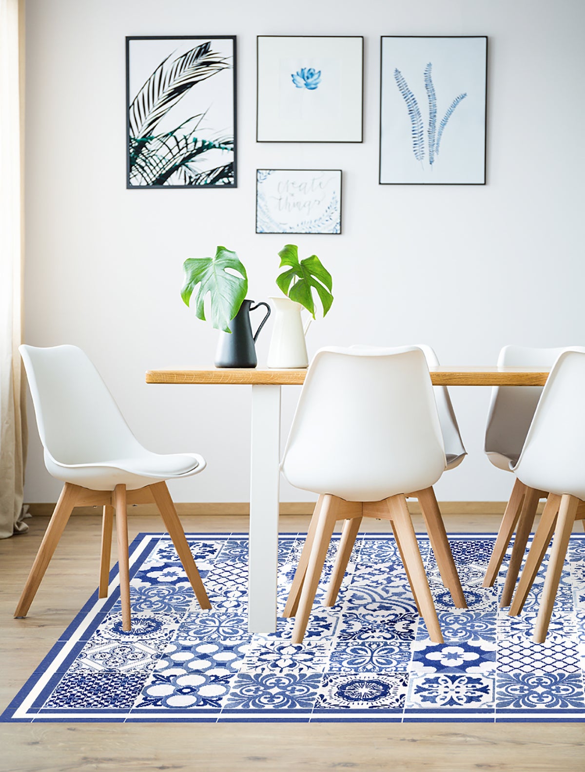 Tappeto antiscivolo in vinile Giulietta 200x266 cm - PVC stampato, lavabile, ignifugo, per il salotto o la cucina, stile idraulico, blu - 3