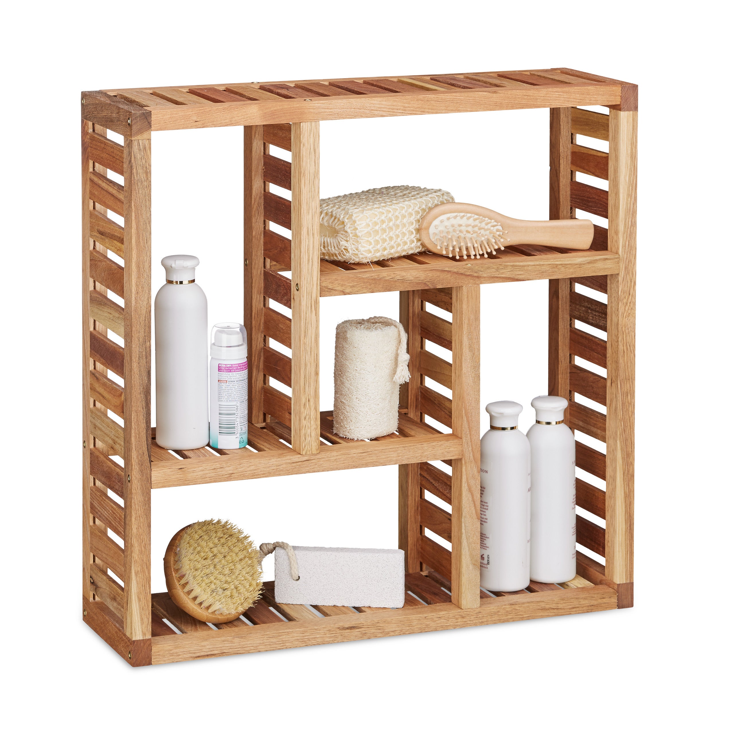 Relaxdays Mensola Da Parete 3 Ripiani Con 6 Ganci - Portaspezie Per Cucina O Scaffale Bagno, 75x38,5x17,5 Cm, MDF E Bambù