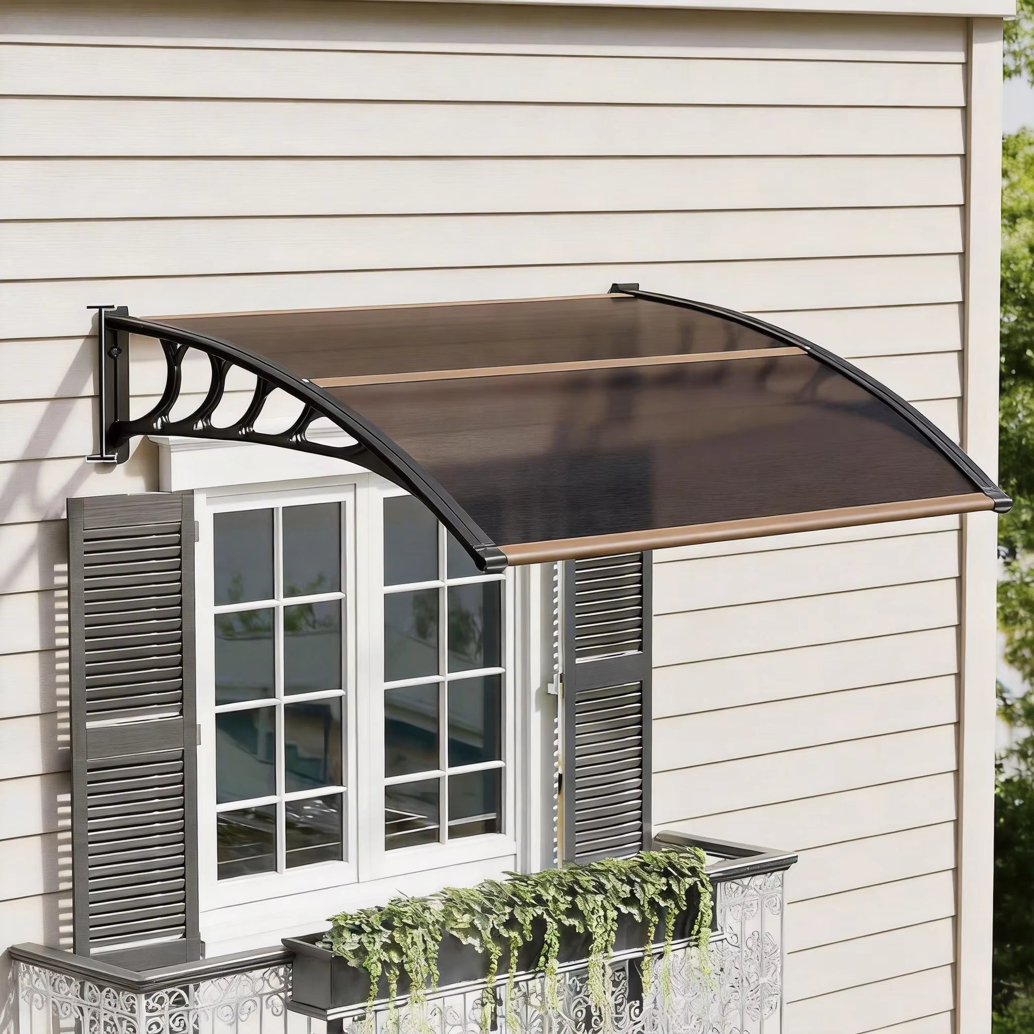 Lollanda toldos para ventanas, toldos para patios, techos curvos arqueados, upf50+, alféizares para patios (marrón - 100x150cm)