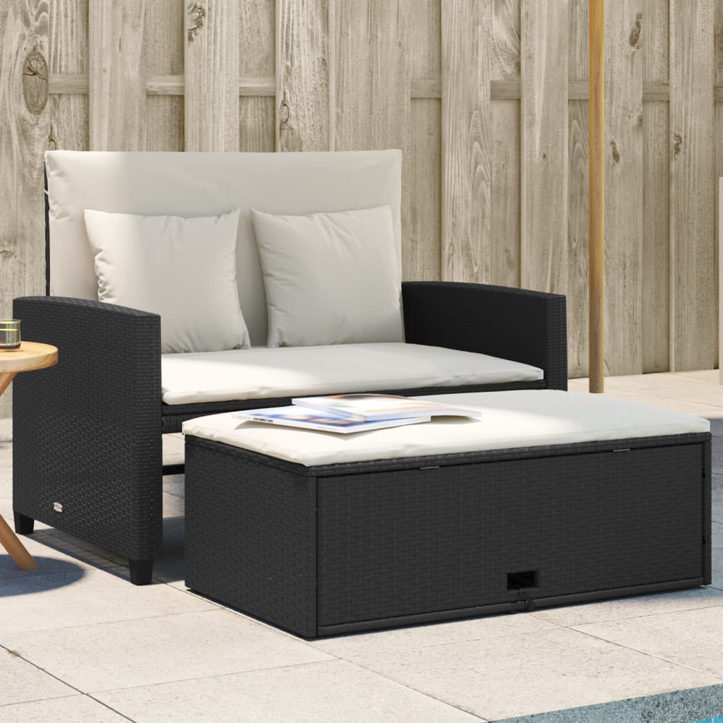 Sofa ogrodowa z poduszkami, 2-osobowa, czarna, polirattan vidaXL