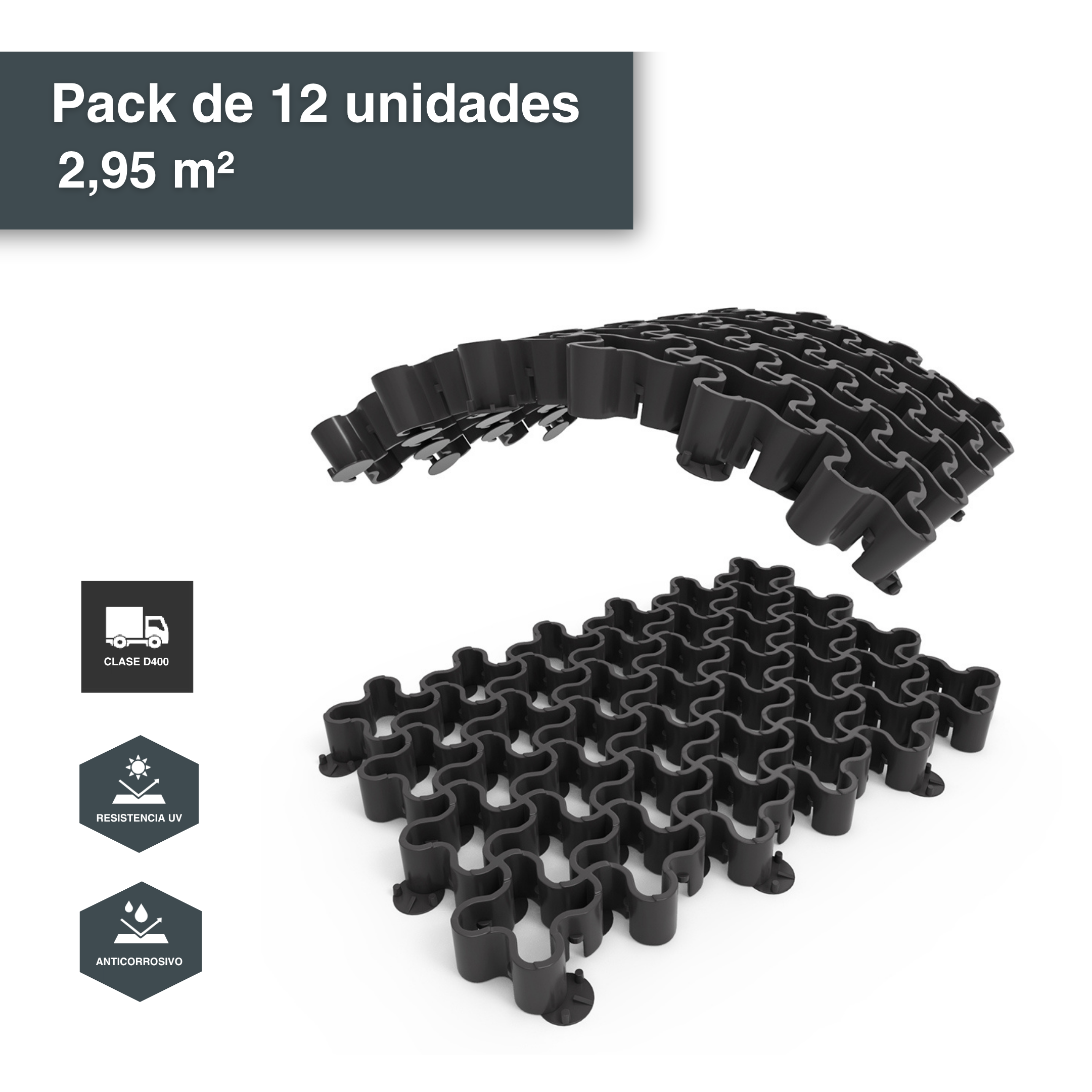 Placa estabilizadora EasyPave negra 58x40x5 cm pack 12 (2,95 m²) - 2