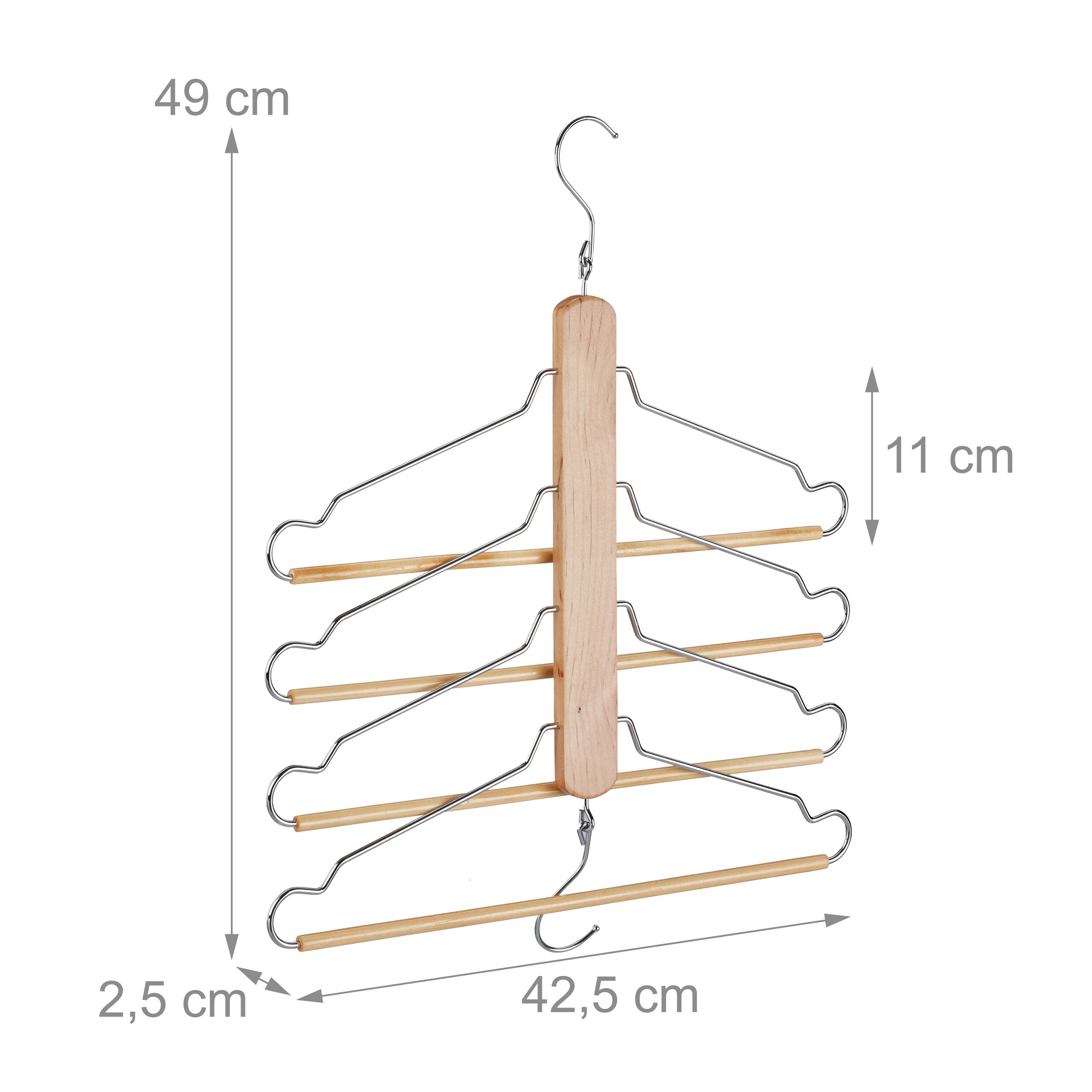 Cintre multiples set de 2 cintre multifonctions avec 4 cintres chemises crochet métal bois de lotus, nature, Relaxdays - 4
