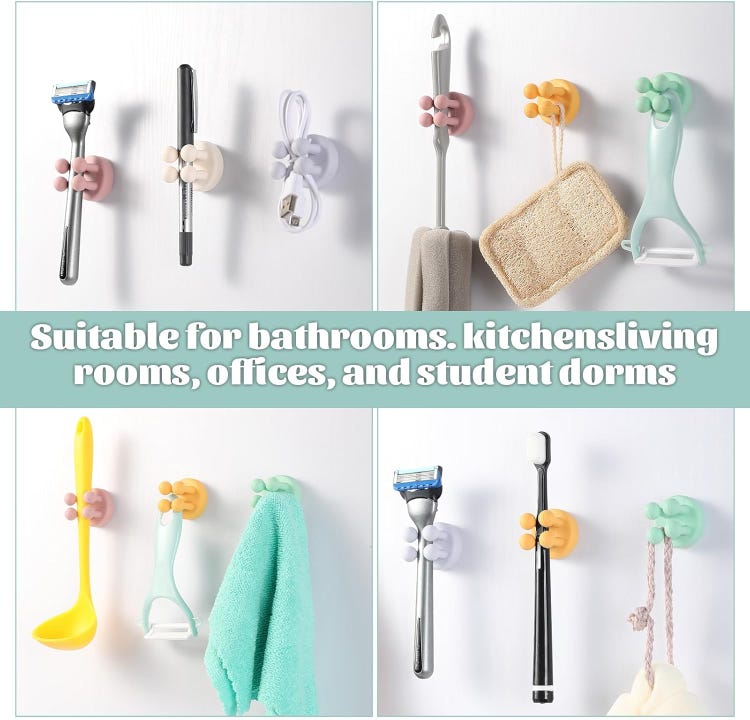 Supports de Brosse à Dents en Silicone - 4 PCS Porte-brosses à Dents - Porte Brosse à Dents Mural Multifonction - Porte-Rasoi Auto-adhésif Crochet - 5