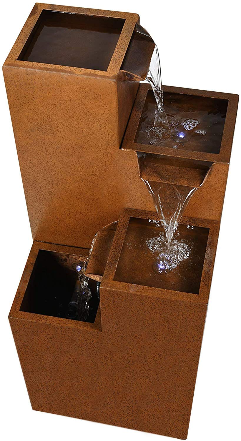 Fontaine Ribero de Köhko en acier Corsten avec éclairage LED Jeux d'eau pour l'extérieur Indoor Fontaine de jardin 32006XL H 90 cm x L 30 cm x P 30 cm - 3