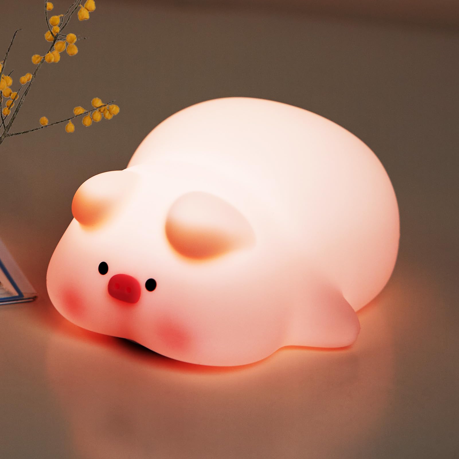 Różowa lampka nocna świnka, lampka nocna LED dla dzieci, ściemnialna lampka nocna do sypialni, ładowalna lampka dotykowa świnka