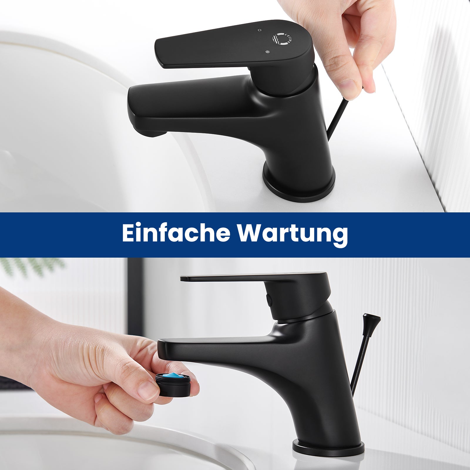 Cecipa max Robinet de Salle de Bain Noir, Robinet de Lavabo avec Garniture de Vidage à Tirette, Mitigeur de Lavabo en Laiton,EU Modèle - 4