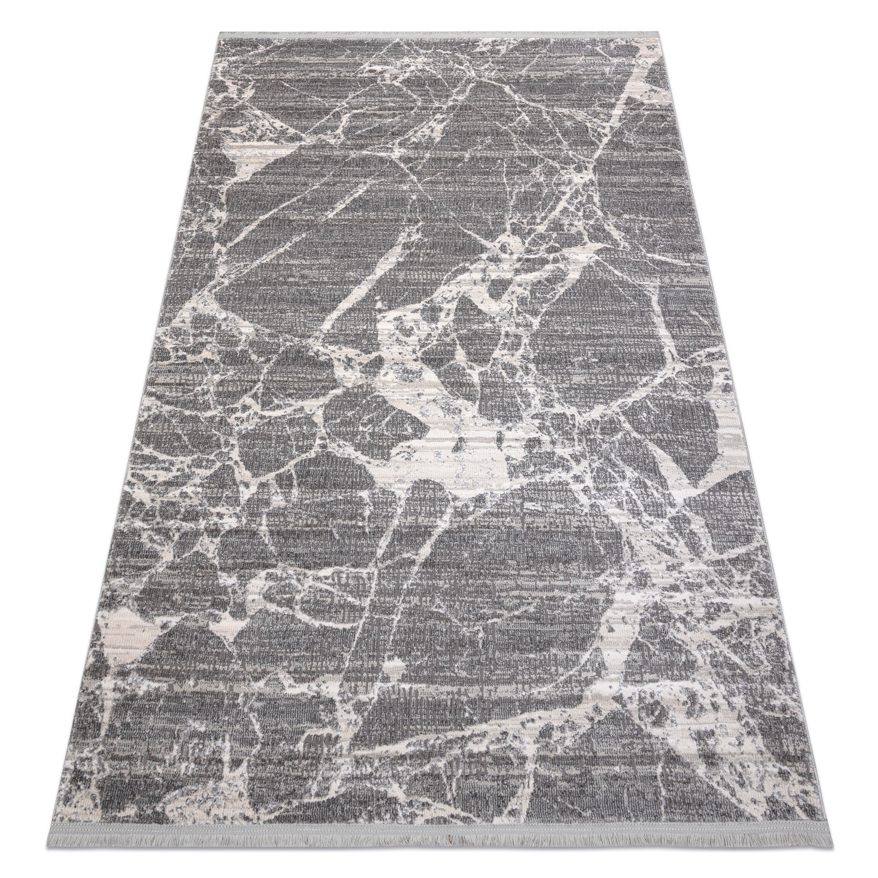 Dywan REBEC nowoczesny frędzle 51186B Marmur - dwa poziomy runa krem / szary 280x370 cm