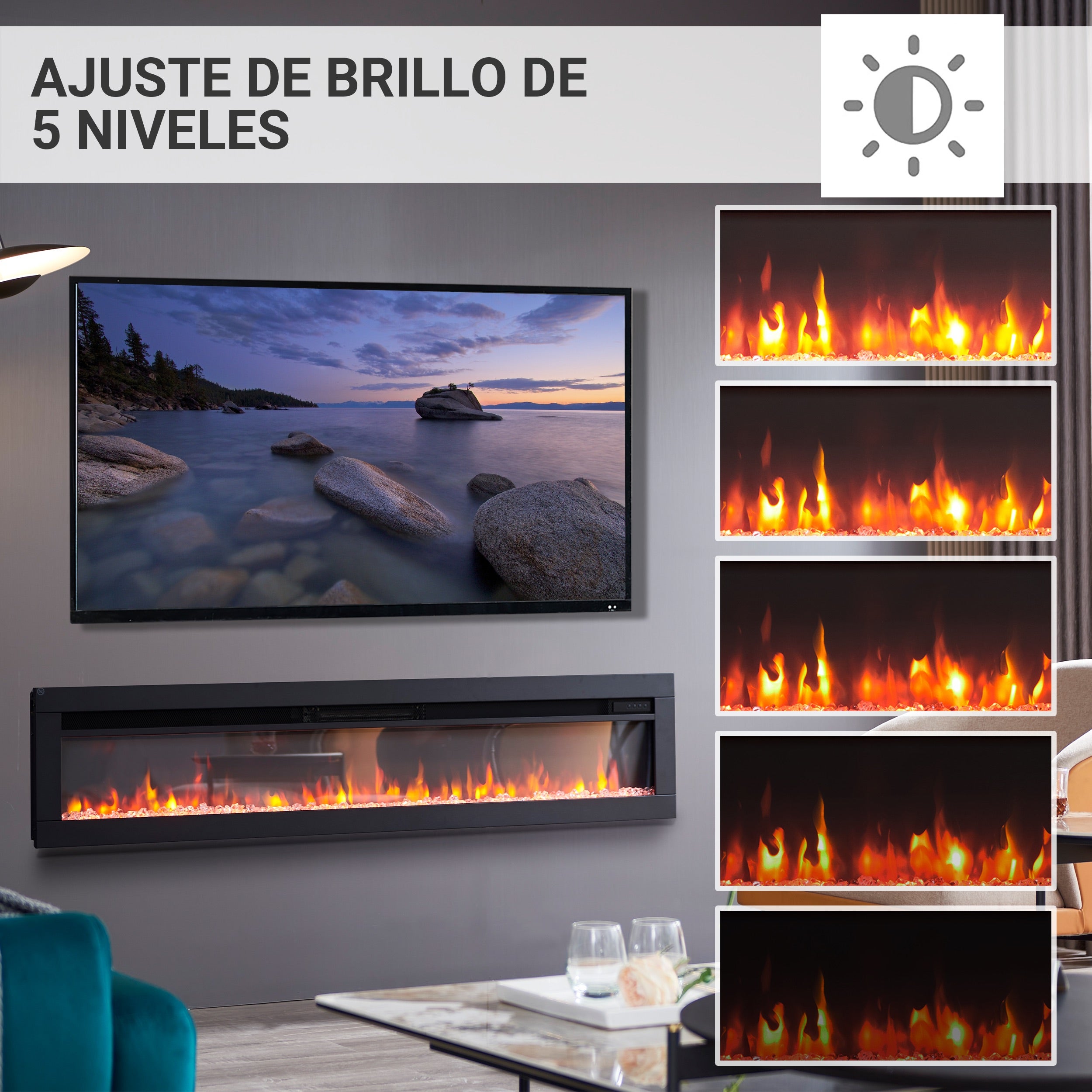 Cheminée électrique BALDERIA Agnes 60 - Cheminée murale ou encastrable - Noir - 5