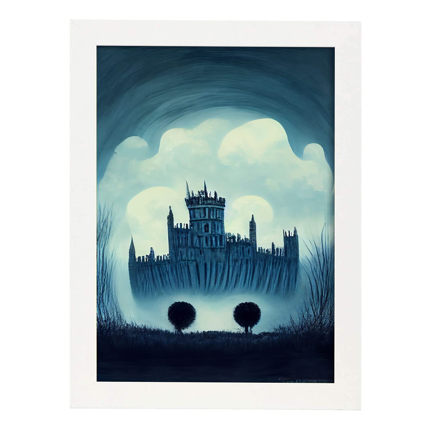Nacnic lámina castillo windsor cariñoso al estilo de t burton ilustraciones de monumentos ciudades paises inspiradas a3 marco blanco