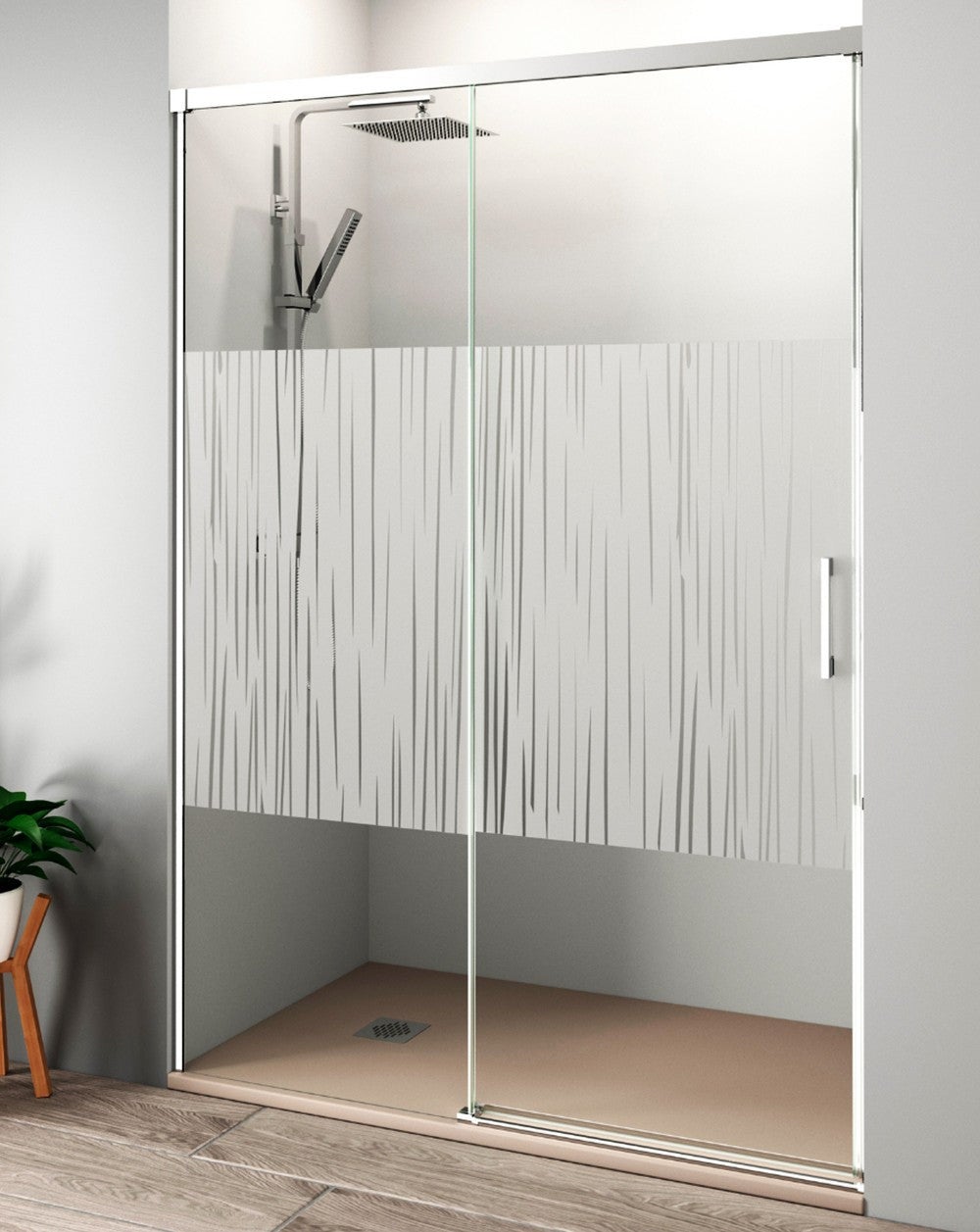 Parete doccia scorrevole 1 porta 1 fissa | 120 cm (Adattabile 114-119cm) | Vetro 6 mm Serigrafia anticalcare | Profilo cromato - 2