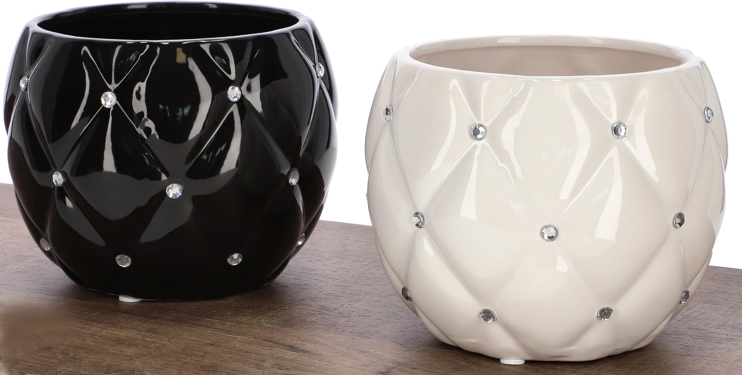 Zestaw 2x doniczka donica ceramiczna okrągła osłonka glamour czarna ⌀ 15 cm - KOTARBAU - 8
