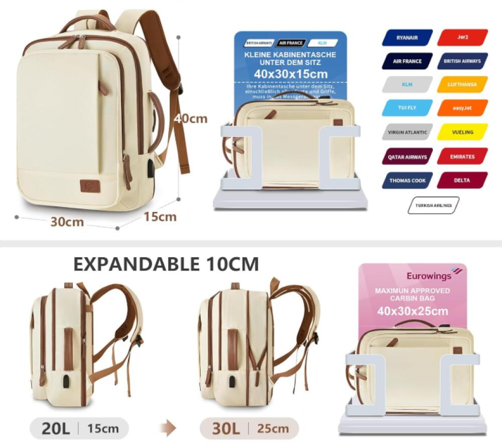 Sac à Dos Cabine 40x30x15 – Air France, British Airways, Wizzair – Nylon Noir