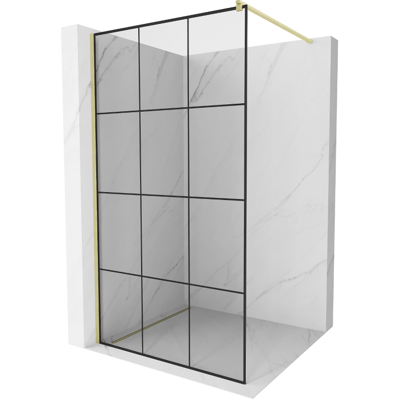 Mexen Kioto ścianka prysznicowa Walk-in 120 x 200 cm, czarna kratka 8 mm, złota szczotkowana - 800-120-101-55-77