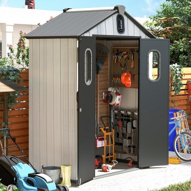 Abri de jardin résine gris 1,5 x 0,9 m double paroi ventilé et verrouillable