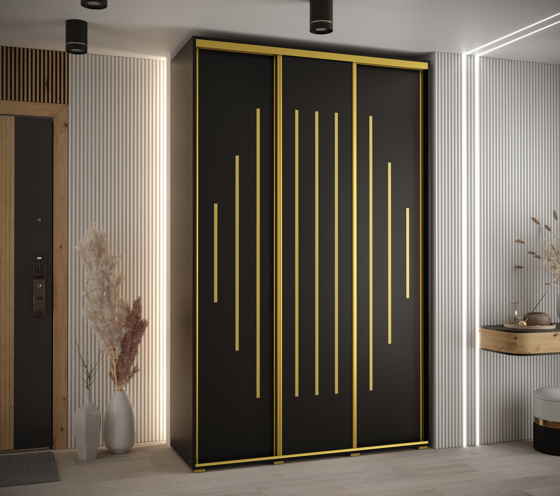 Szafa przesuwna wysoka Davos 12 150 x 60 x 235,2 cm czarny + czarny + u. złoty - Abiks Meble - 2
