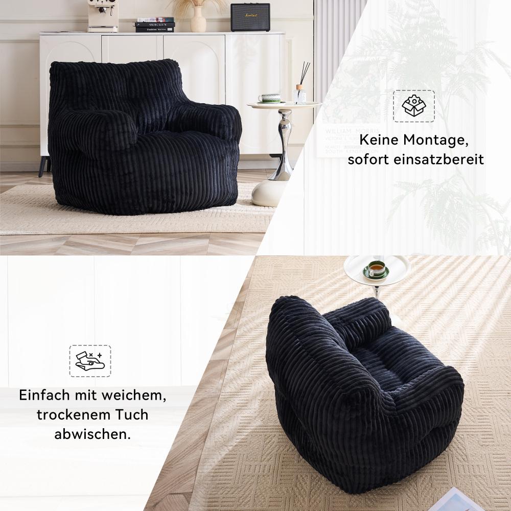 Fauteuil poire noir​ en velours côtelé, rembourrage mousse, chaise lounge confortable, tissu doux, siège salon chambre, design moderne - 6