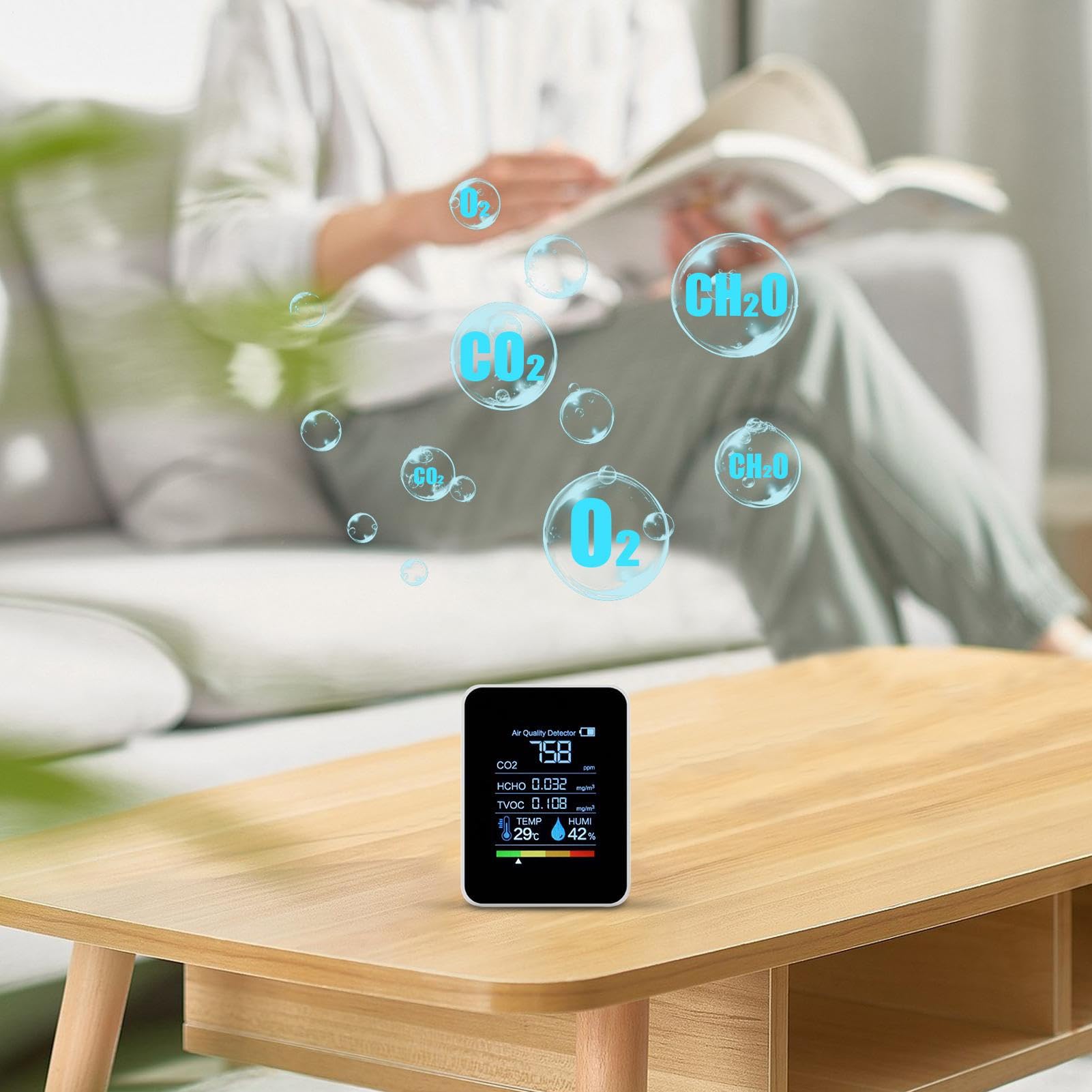 Testeur d'air détecteur de monoxyde de carbone pour la maison, mesures CO2 HCHO TVOC, température, humidité, moniteur de sécurité pour tentes - 2