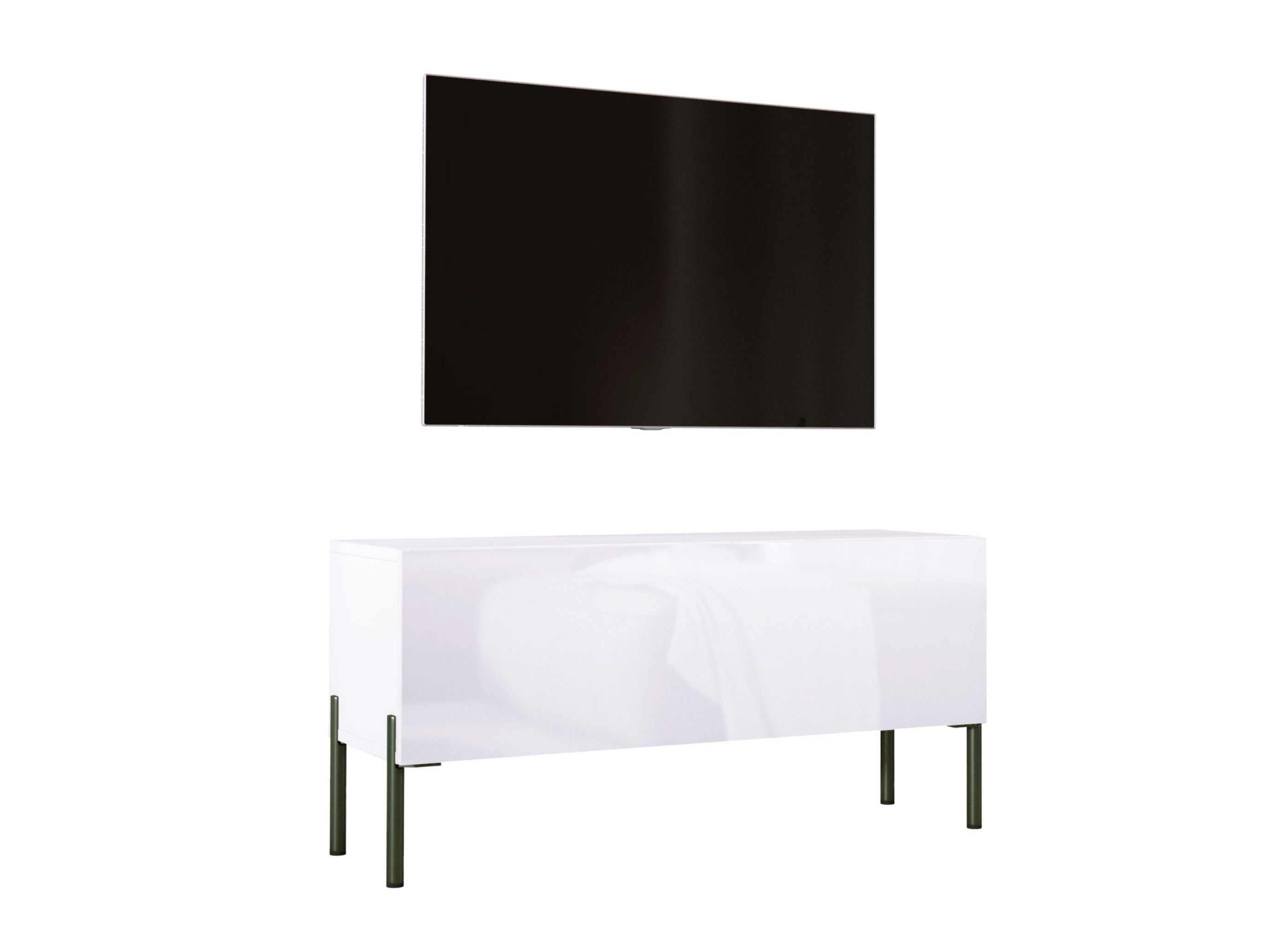 Szafka RTV : Biały Matowy / Biały Połysk, czarne nogi, 100 x 32 x 52 cm