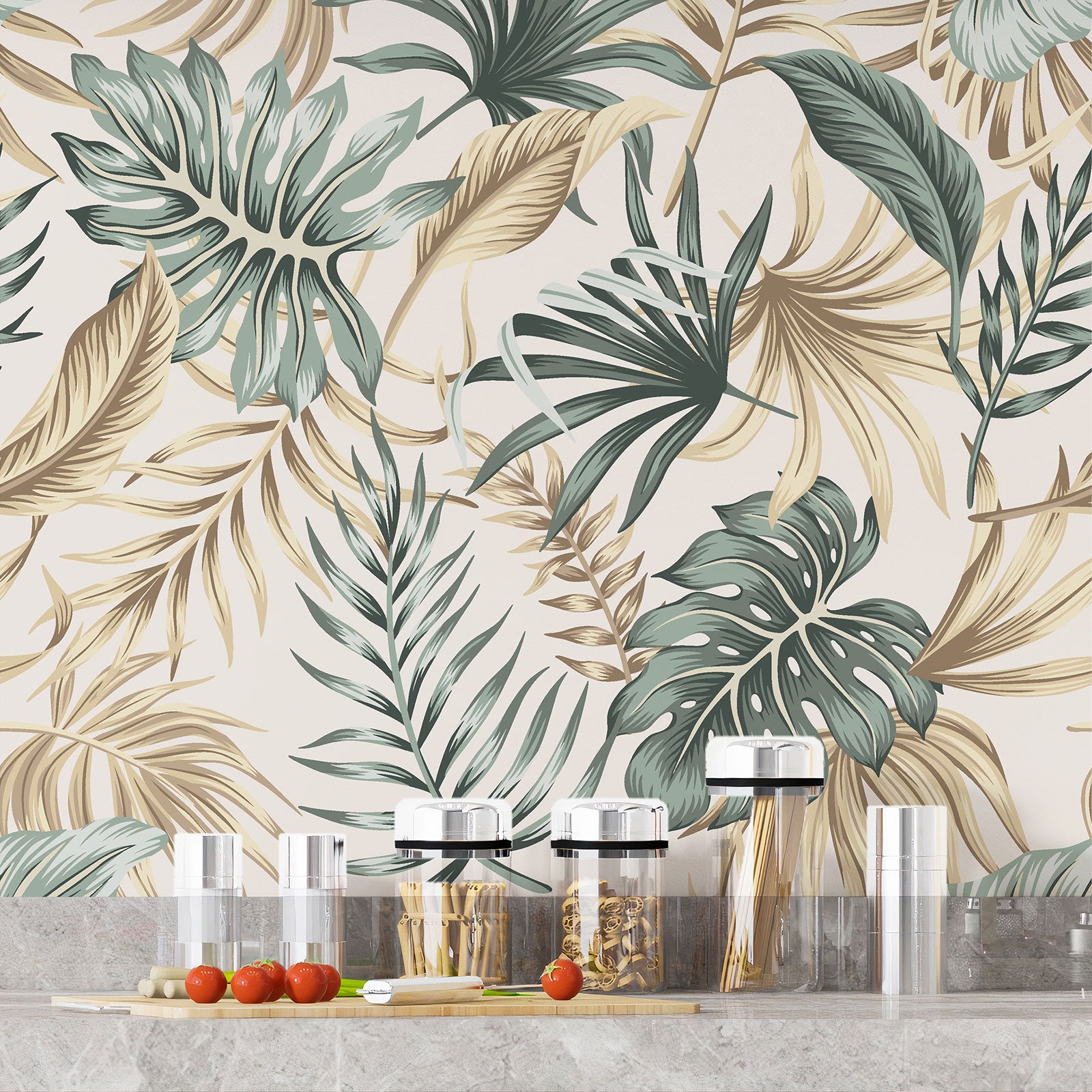 Crédence adhésive sticker décoratif pour cuisine - Feuilles Tropicales - Adhésif MAT - 50x50 cm - 4