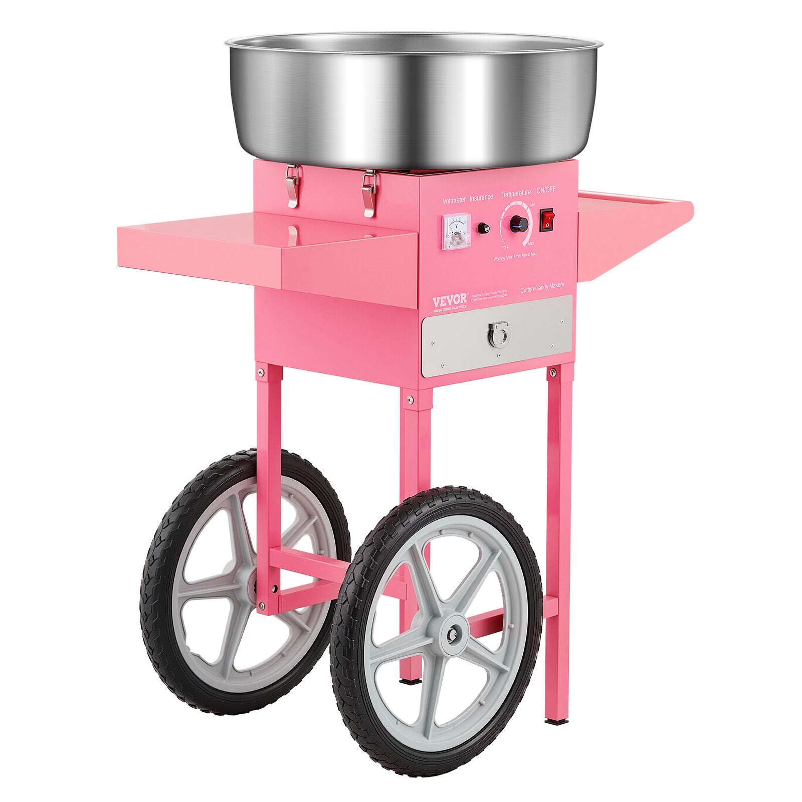Macchina per zucchero filato VEVOR con carrello, elettrica 1000 W, ciotola in acciaio inox 52 cm, cucchiaio per zucchero e cassetto, rosa - 9