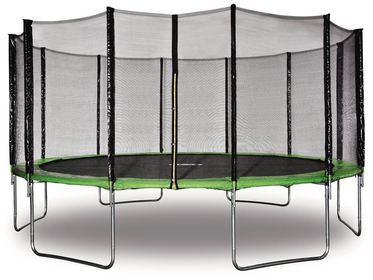 Trampolina "Yoopi" - Ø 4.90 m - Zielona - Z siatką + drabinką + pokrowcem + zestawem kotwicznym
