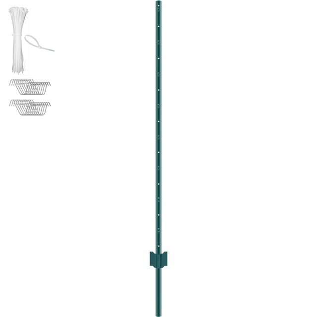 Poteaux de clôture de SucceBuy 5 pieds,pack de 10 poteaux en T en métal lourds,enjeux en acier pour jardin,cour,clôture de ferme,vert
