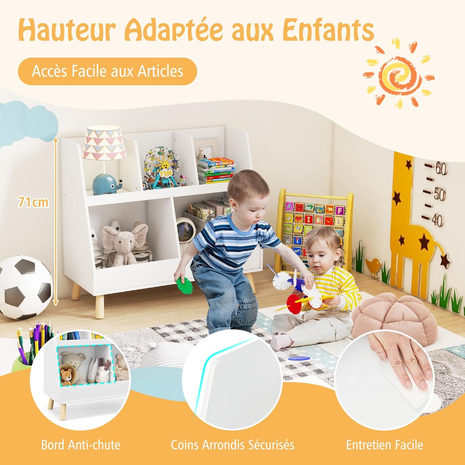 Meuble de Rangement Enfant, Bibliothèque Enfant en Bois à 2 Niveaux pour Livres Jouets, 5 Cubes Etagère de Présentation pour Chambre, Salle de Jeux - 5