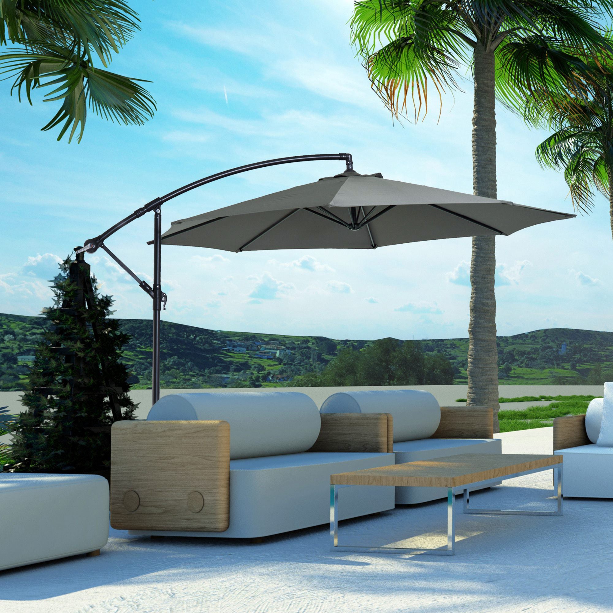 Parasol extérieur 3x2,5 m décalé avec manivelle, structure anti-UV en acier et polyester, gris - 4