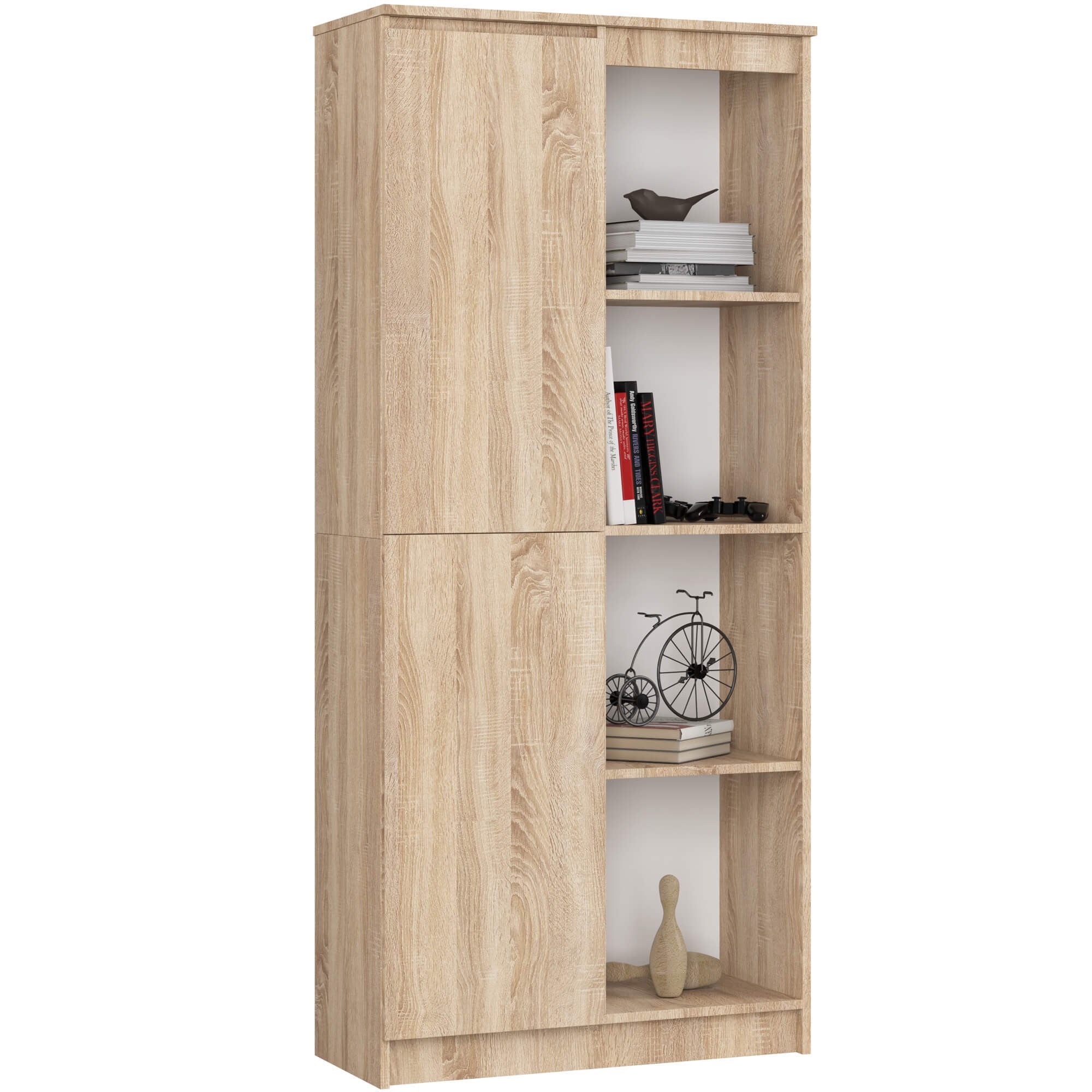 Regał AKORD R80 Dąb Sonoma 80 cm 1 drzwi kolor Dąb Sonoma mat 8 półek 80x35x180 cm