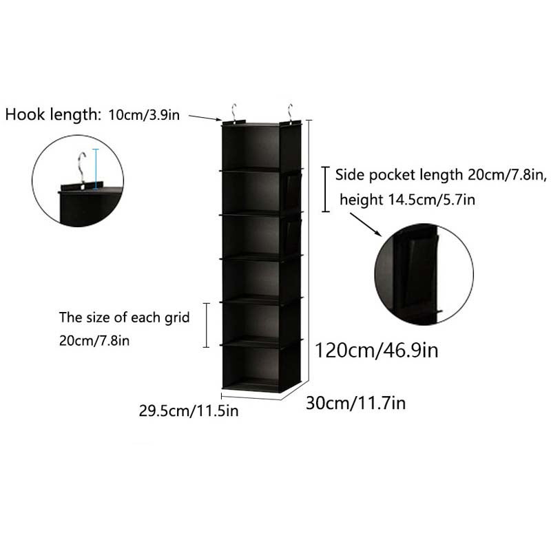 1pc Organizador de armário suspenso lavável multicamadas com gavetas, saco de tecido para roupas, prateleiras suspensas quarto com ganchos, preto - 2