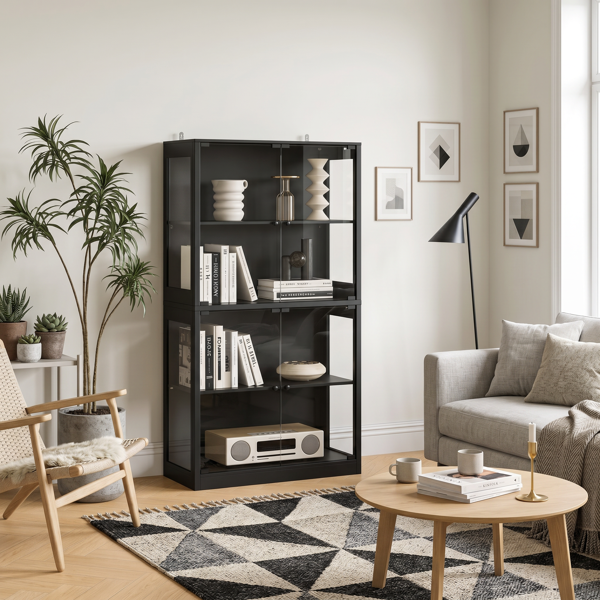 Vitrine Armoire 4 portes avec Lumière Intelligente et Boîtier intelligent, Salon et Chambre, 80x35x165, Noir - 9