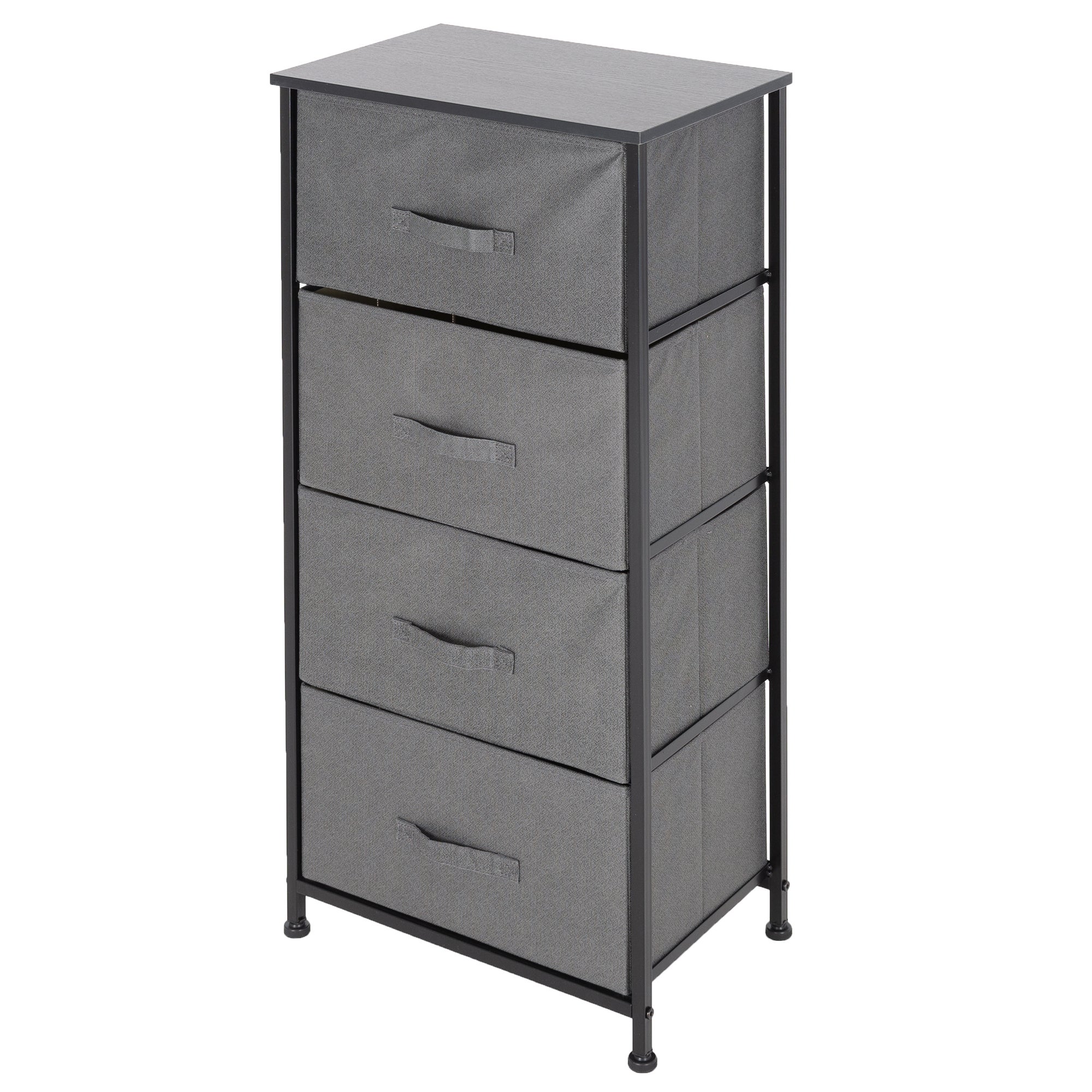 ML DESIGN Szafa z szufladami, komoda materialowa 4 szufladowa, 45x30x94 cm, Szary, Czarna metalowa pólka / blat MDF, System pólek Szafa z szufladami