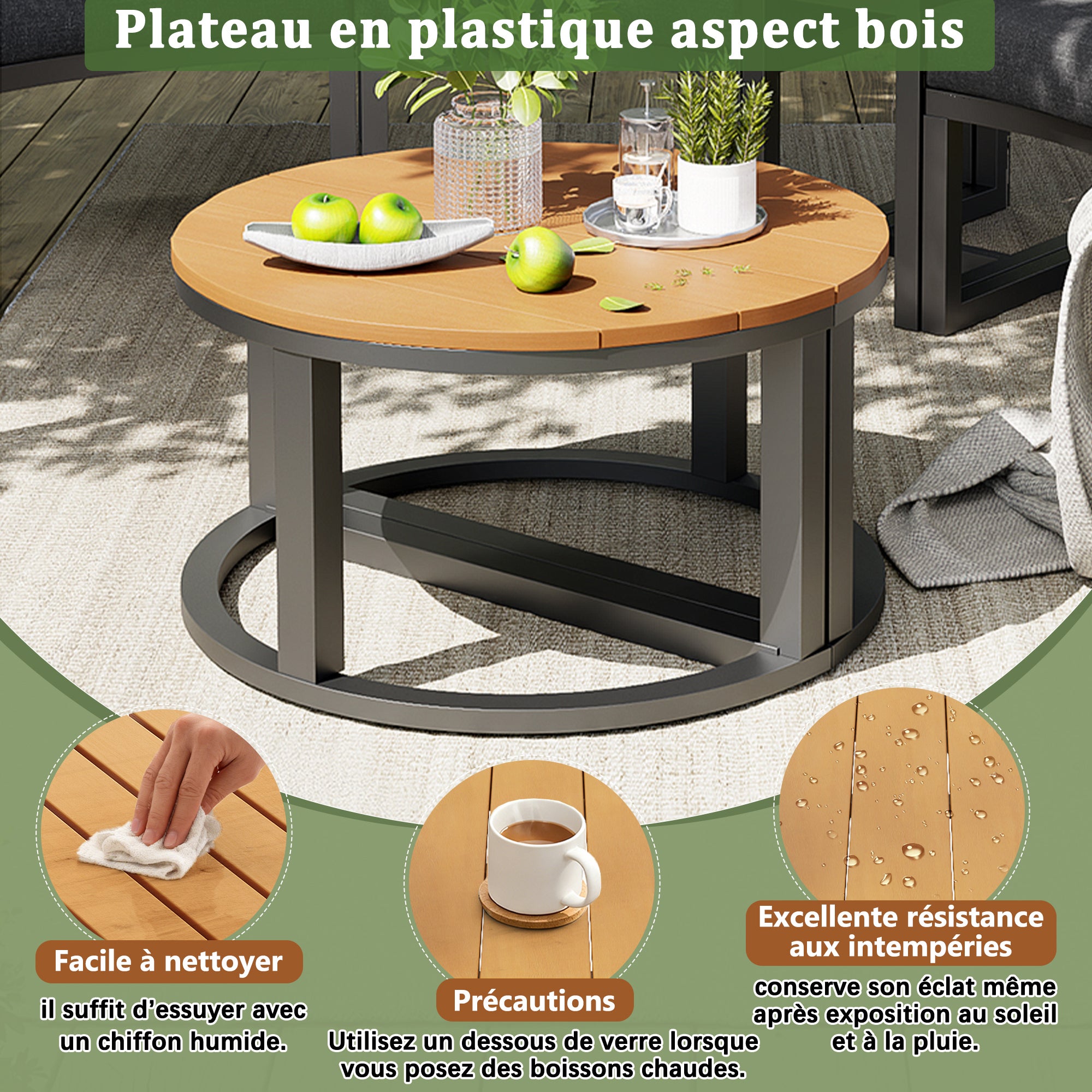 Salon de Jardin Exterieur pour 8 à 12 Personnes, Ensemble de chaises longues de jardin avec coussins et oreillers, Canapé Rond Gris - 4